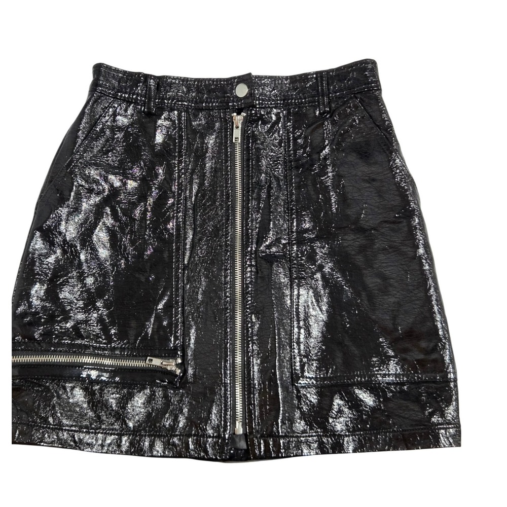 Silence+Noise Black Patent Faux Leather Mini Skirt HighWaisted Zipper Pockets‎ S